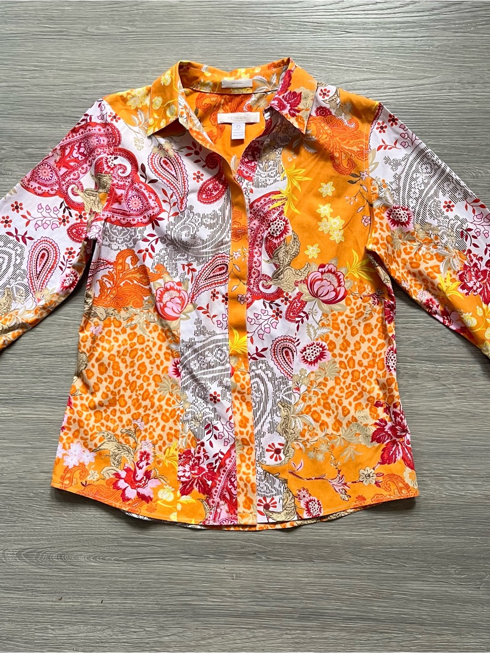 Y2K Chico’s Orange Floral & Paisley Button-Up Shirt